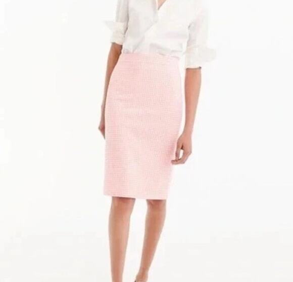 J.CREW Dresses & Skirts - J. Crew No. 2 Pencil Skirt Women's Size 8 Pink White Gingham Classic Fully Lined